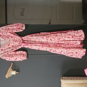 Victoria Dunn Pink and White Tiered Maxi Sundress BEAUTIFUL